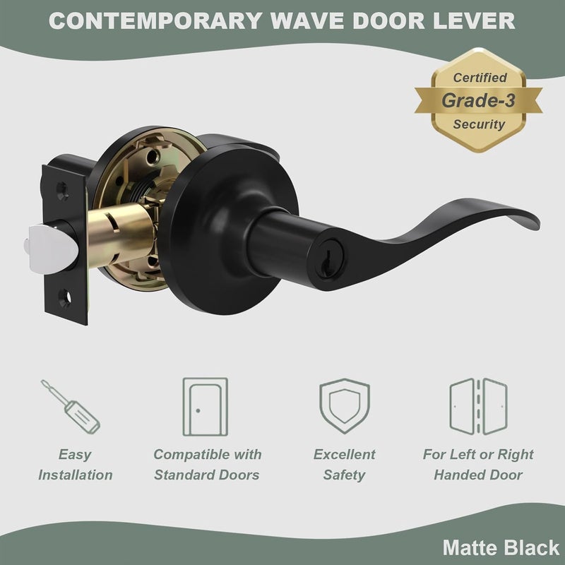 Voraus Entry Exterior Door Handle with Turn Lock,Matte Black Door knobs Exterior Door Lock Set,Bedroom Door Locks Lever Door Handle, 2 Pack - Image 5